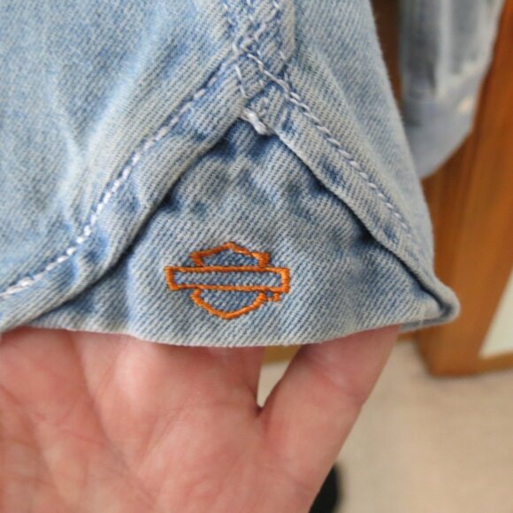 Harley Davidson Garage Men's Shirt Jean Button Long Sleeve Size Slim Large - Picture 5 of 12